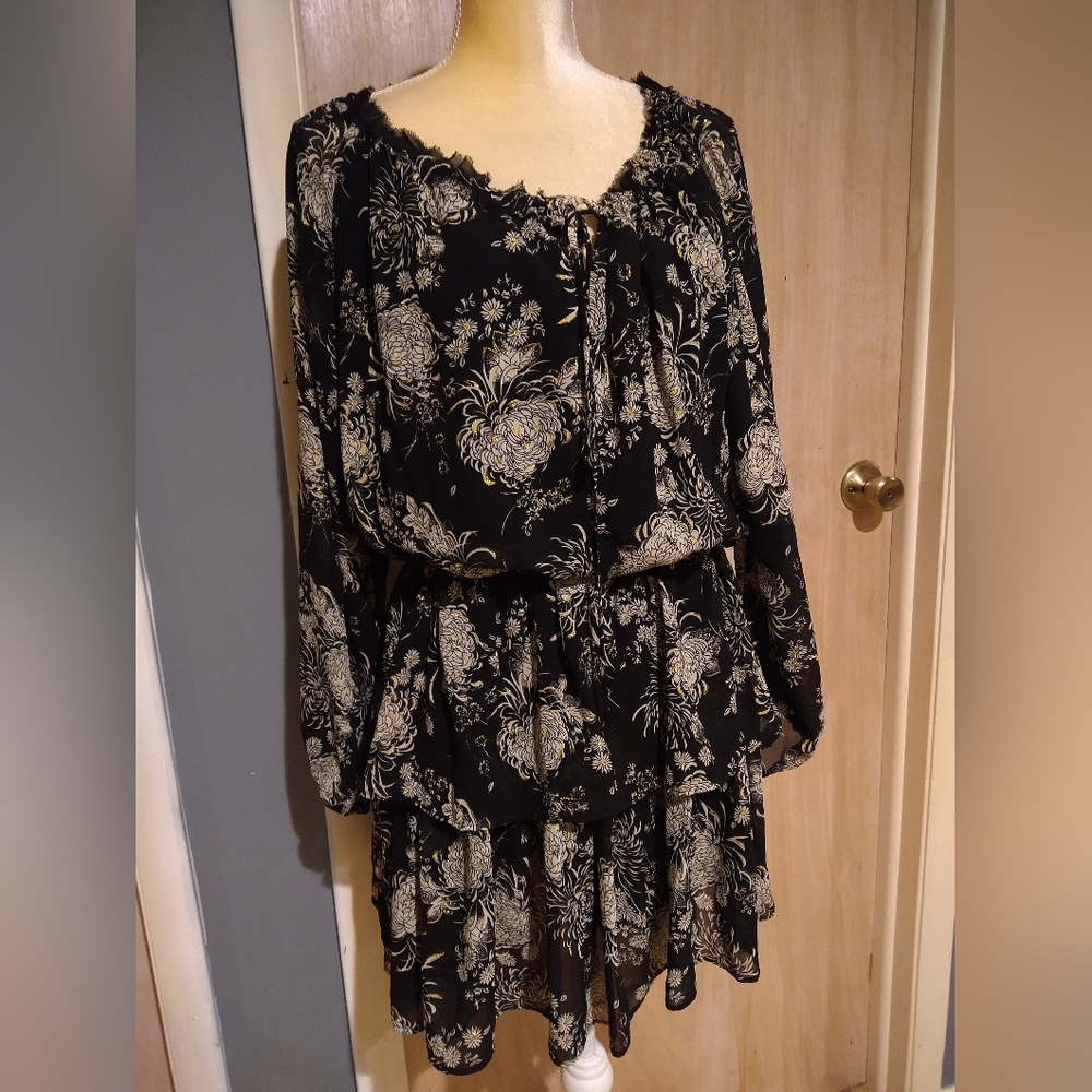 Aakaa Black Floral layered skirt dress